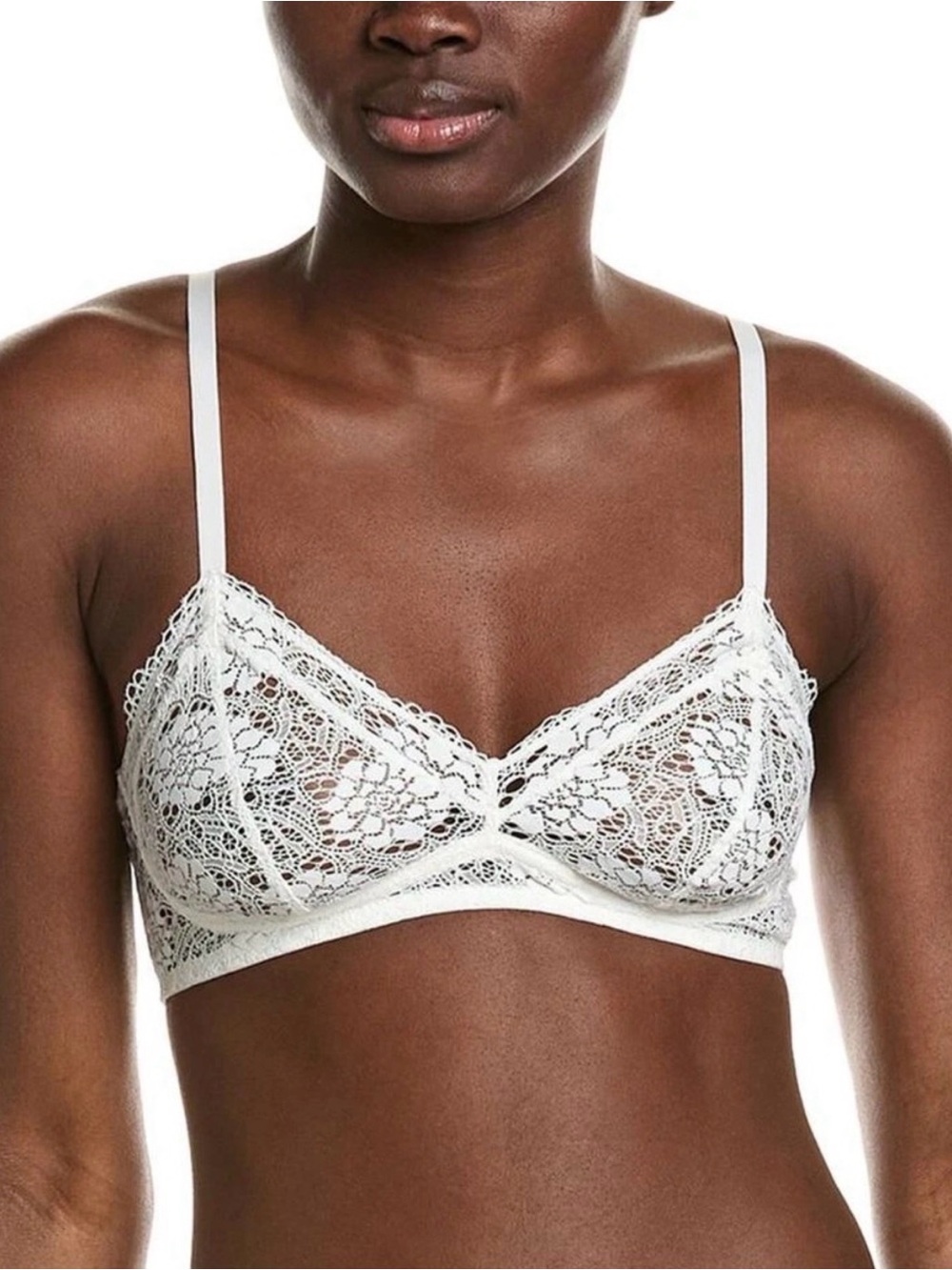 ELSE Cream Floral Lace ‘Peony’ Soft Bra Wireless Bralette - size 32D - EUC